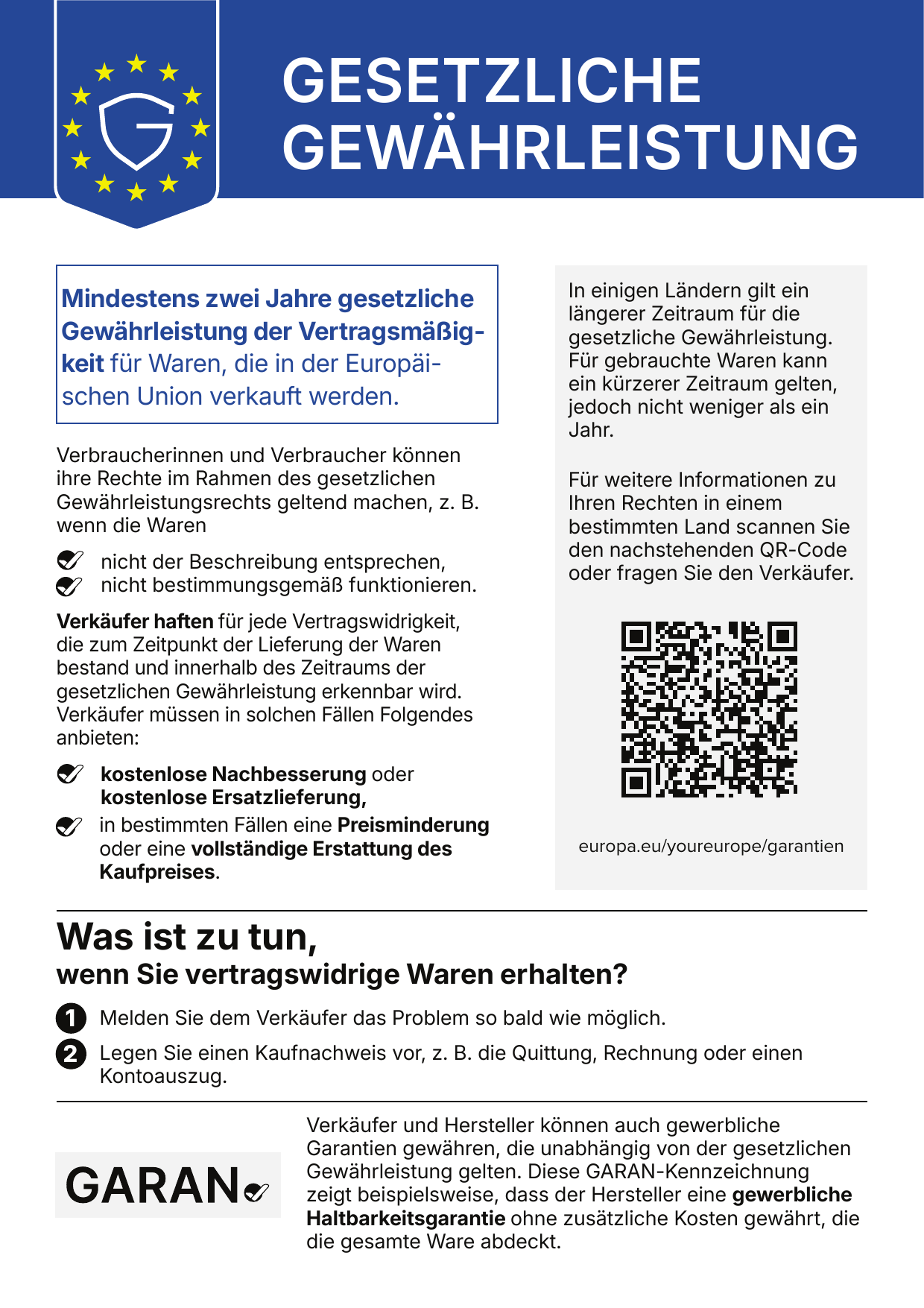 EU Hinweis zum gesetzlichen Gewährleistungsrecht
